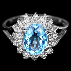 Серебряное кольцо с натуральным Swiss blue топазом 18.5р